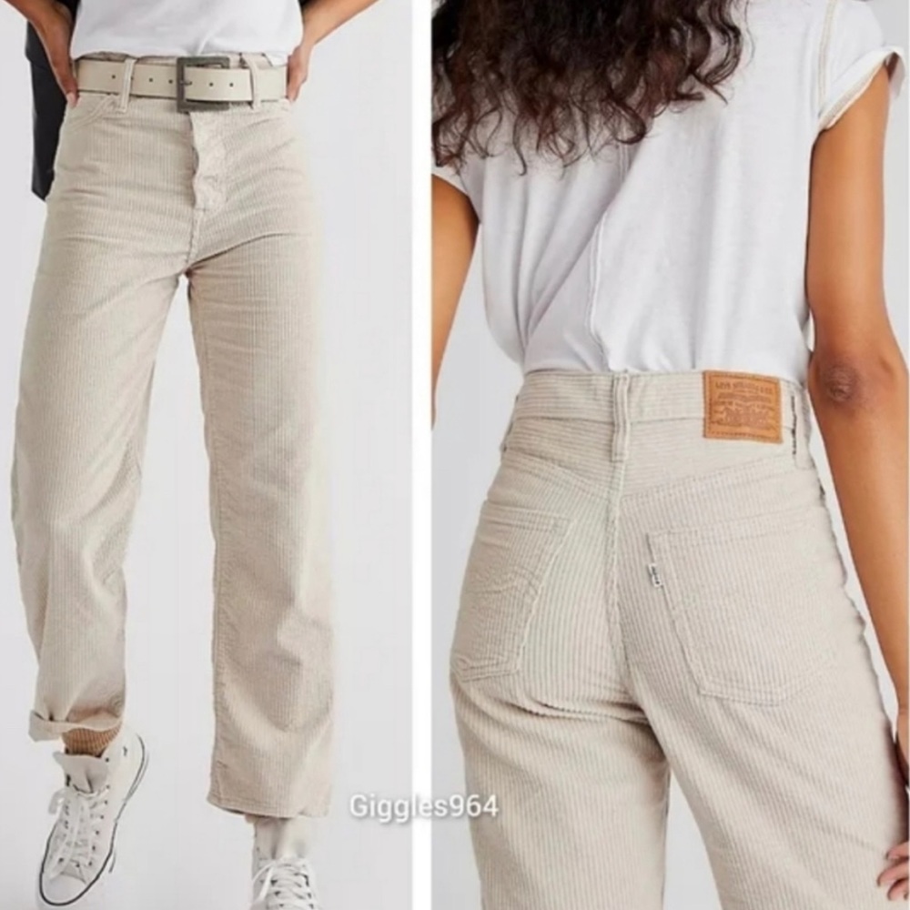 Levi's Ribcage Corduroy Straight Leg Pants Cement Pebble Jeans